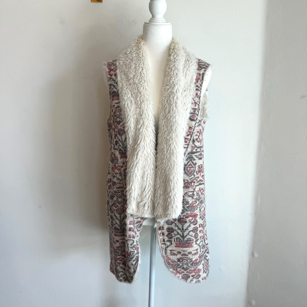 Hei Hei Anthropologie Tapestry Faux Fur Vest S Boho Western Shearling Longline